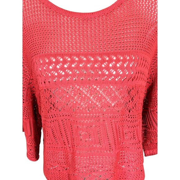 Molly Bracken Open Knit Sweater Cropped Boxy Womens One Size Orange Lagenlook - Picture 2 of 6